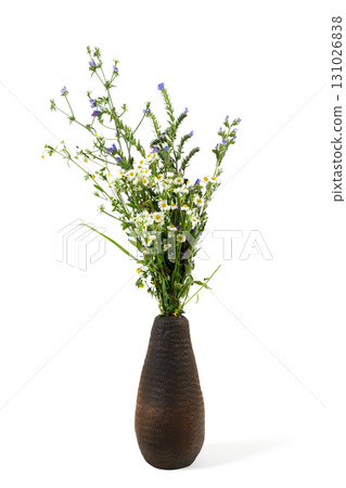 Vase with flowers on a white background. 131026838