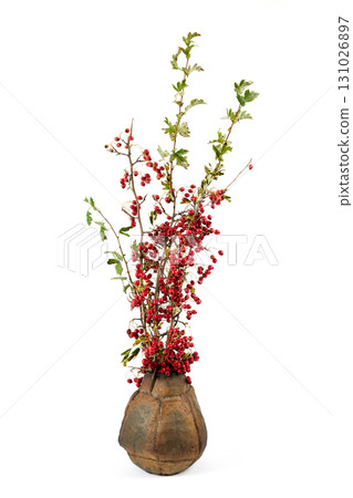 Vase with flowers on a white background. 131026897