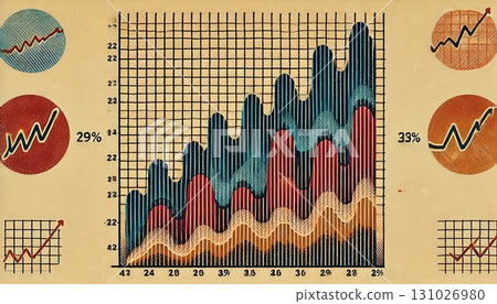 Retro Trend Graph - Bold Risograph Style Retro Trend Graph - Bold Risograph Style 131026980