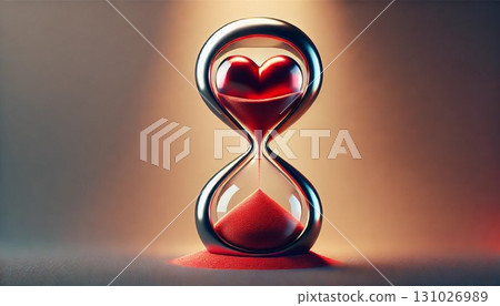 Modern hourglass with flowing heart-shaped sand 131026989