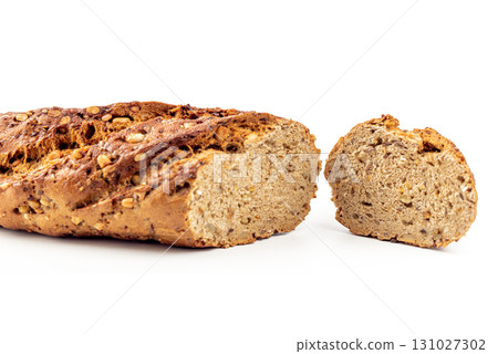 Flax Seed Bread on White Background 131027302