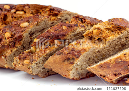 Flax Seed Bread on White Background Flax Seed Bread on White Background 131027308
