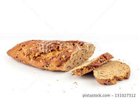 Flax Seed Bread on White Background 131027312