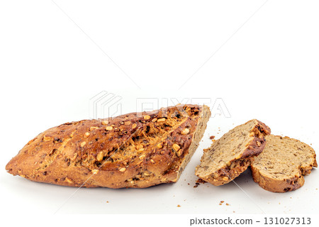 Flax Seed Bread on White Background 131027313