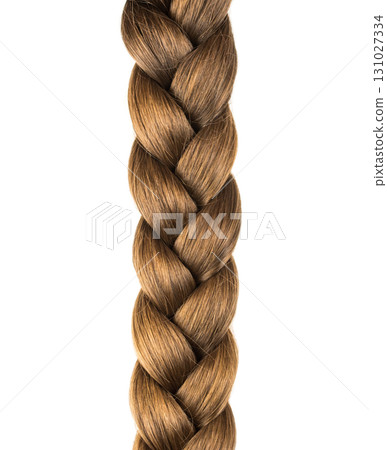 A long brown braid with a white background 131027334