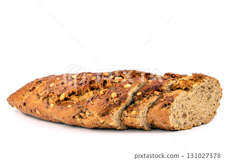 A loaf of bread with a few slices missing 131027378