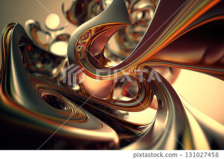 Abstract background with colorful fractals. Surreal composition with fluid waves of liquid metal. Generated AI. 131027458