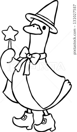 Halloween Silly Goose  Wizard Witch Cartoon Hand Drawn Outline doodle 131027587