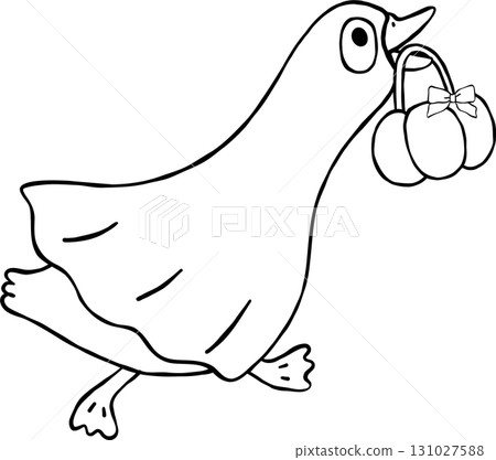 Halloween Silly Goose Ghost Sheet Cartoon Hand Drawn Outline doodle 131027588