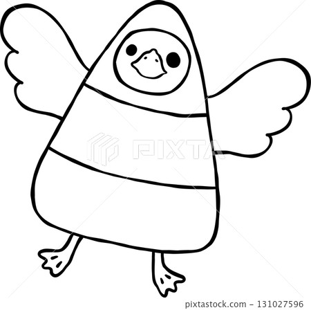 Halloween Silly Goose Wearing Candy Corn Costume Cartoon Hand Drawn Outline doodle 131027596