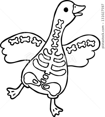 Halloween Silly Goose Skeleton Cartoon Hand Drawn Outline doodle 131027597