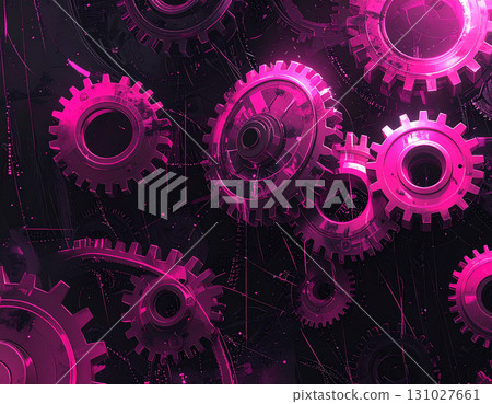 A fantastic space with purple neon gears shining against the pitch black A fantastic space with purple neon gears shining against the pitch black 131027661