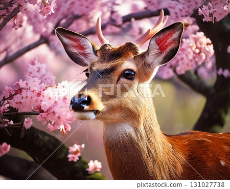 Cherry Blossoms Deer 131027738