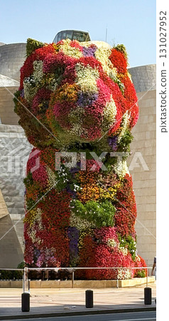 A view of "Puppy", a floral sculpture in front of the Guggenheim Museum Bilbao in Bilbao, Spain 131027952