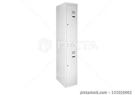White lockers with silver numbers in bright interior. Change room metal box row White lockers with silver numbers in bright interior. Change room metal box row 131028062