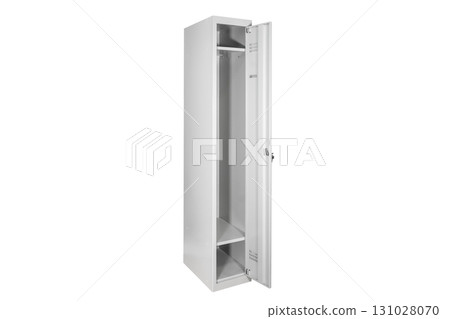 White lockers with silver numbers in bright interior. Change room metal box row 131028070