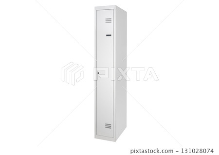 White lockers with silver numbers in bright interior. Change room metal box row White lockers with silver numbers in bright interior. Change room metal box row 131028074