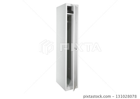 White lockers with silver numbers in bright interior. Change room metal box row 131028078