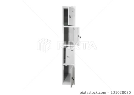 White lockers with silver numbers in bright interior. Change room metal box row 131028080