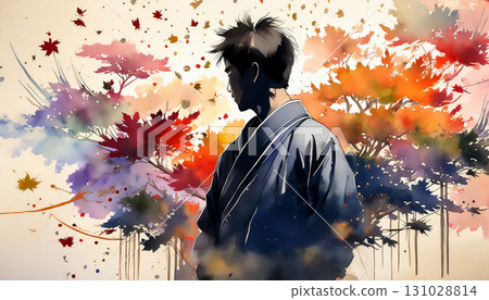 Watercolor samurai, beautiful Japanese patterns 131028814