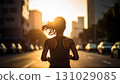 At sunset, women train, sweating in a marathon for beauty and health 131029085
