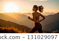 At sunset, women train, sweating in a marathon for beauty and health 131029097