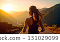 At sunset, women train, sweating in a marathon for beauty and health 131029099
