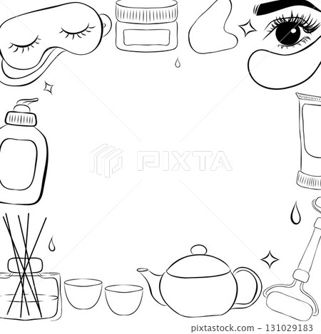 Cosmetic beauty and make up frame in thin line style vector 131029183