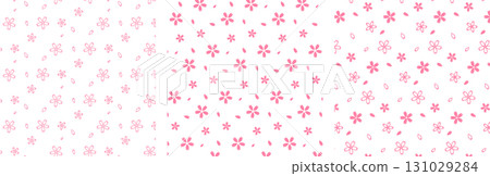 A pattern set of pale pink small cherry blossoms with scattered petals A pattern set of pale pink small cherry blossoms with scattered petals 131029284