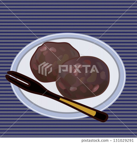 Illustration of ohagi/botamochi served on a plate 131029291