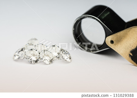 A close up of a magnified view of a diamond ring 131029388