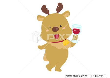 一隻可愛的馴鹿角色拿著酒杯的插圖 131029590