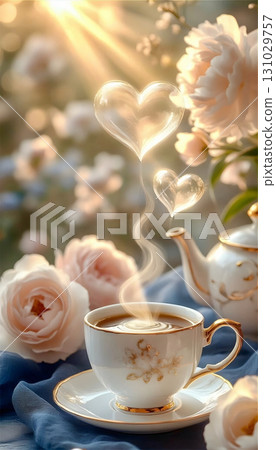 cup of coffee and flowers 131029757