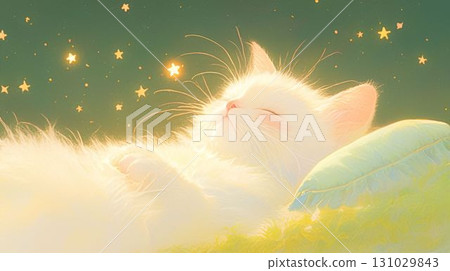睡在星空下的白色小貓 131029843