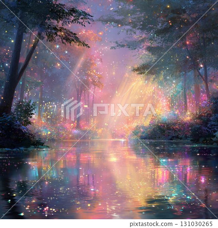 A fantastic forest landscape shining with light and color 131030265