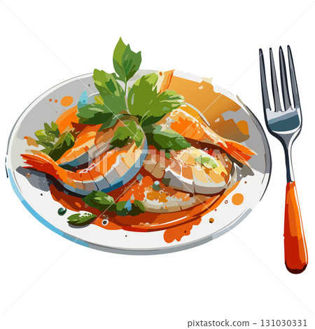 Shrimp salad illustration | Appetizer, seafood, white background, vector material 131030331