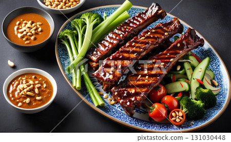 grilled pork steak with vegetables 131030448