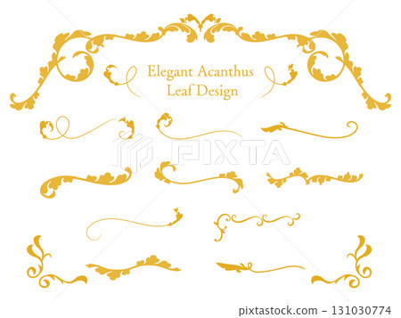 Antique acanthus pattern (elegant and luxurious plant motif) decorative heading and corner frame set 131030774
