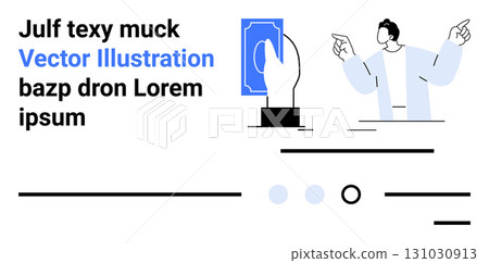 Hand holding a card, person gesturing, text boxes, horizontal lines, and placeholders illustrate business concepts and communications. Ideal for presentations, websites, marketing materials Hand holding a card, person gesturing, text boxes, horizontal lines, and placeholders illustrate business concepts and communications. Ideal for presentations, websites, marketing materials 131030913