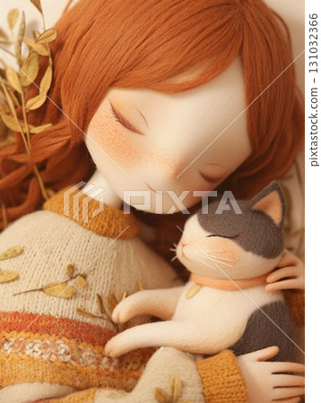 Sleeping Girl and Cat Art 131032366