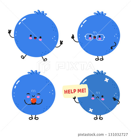 Cute cartoon blueberries showcasing various emotions in a fun and playful style. Cute cartoon blueberries showcasing various emotions in a fun and playful style. 131032727