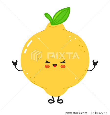 Cute cartoon lemon with a rock and roll hand gesture and happy face. Cute cartoon lemon with a rock and roll hand gesture and happy face. 131032733