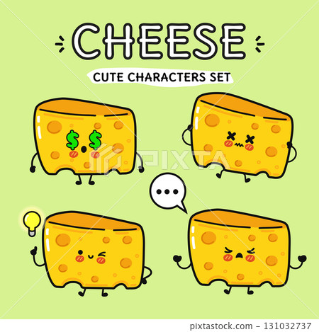 Cute cheese character set with various emotions. Cute cheese character set with various emotions. 131032737