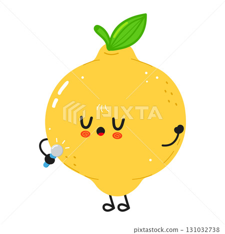 Cute singing lemon cartoon character with a microphone Cute singing lemon cartoon character with a microphone 131032738