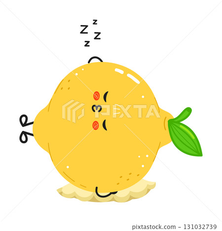 Cute cartoon lemon sleeping soundly with a dreamy expression. Cute cartoon lemon sleeping soundly with a dreamy expression. 131032739