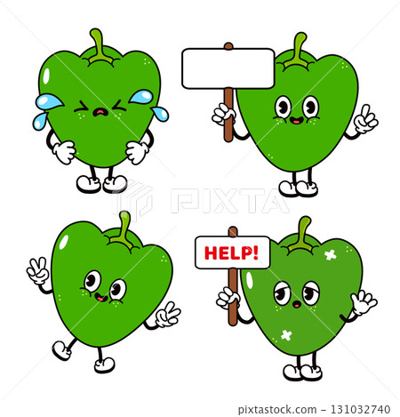 Cartoon pepper characters with various emotions and signs. Cartoon pepper characters with various emotions and signs. 131032740
