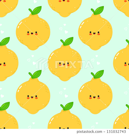 Adorable seamless pattern of cute cartoon lemons with happy faces. 131032743