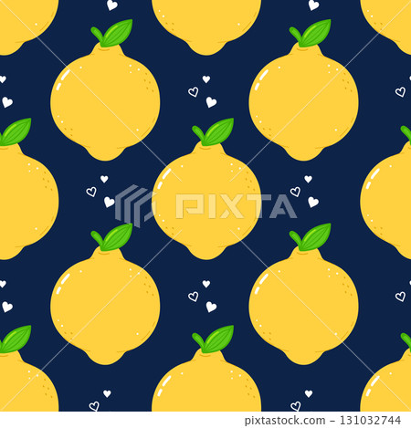 Lemon Pattern with Hearts on Navy Background 131032744