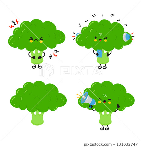 Cute cartoon broccoli characters in various expressions Cute cartoon broccoli characters in various expressions 131032747