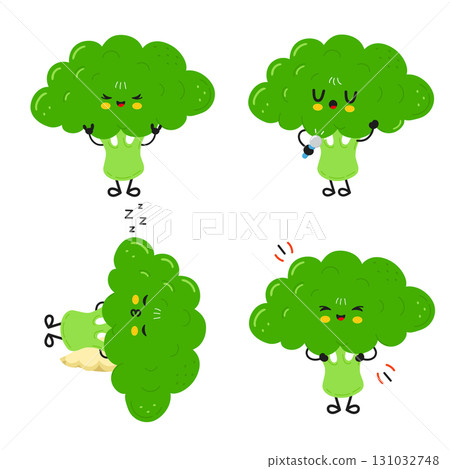 Cute broccoli characters in various emotional states 131032748